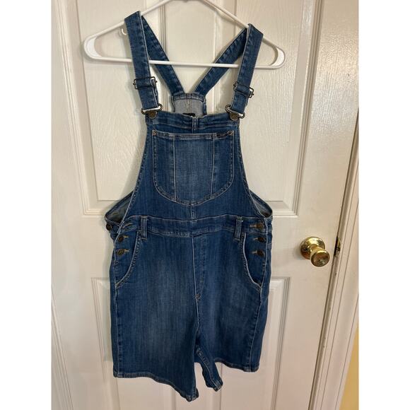 Lee Denim Bib Overall Shorts  Blue Jean Pockets Shortalls Tomboy Size Medium - Picture 1 of 5